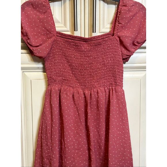 Nordstrom Girls Puff Sleeve Smocked Bodice Micro Dot Dress Mauve Size L/10-12 - Picture 2 of 9